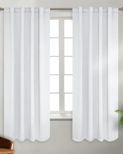 BGment White Curtains 63 inch Length for Bedroom - Rod Pocket and Back Tab Blackout Curtains Thermal Insulated Room Darkening Curtains for Living Room, 2 Window Panels (38 x 63 Inch, Greyish White)