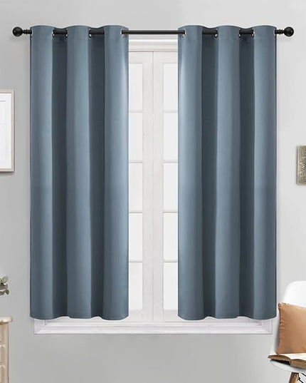 Yakamok Blackout Curtains Room Darkening Thermal Insulated Window Panels,Solid Grommet Top Drapes for Bedroom/Living Room(38x45 Inch, Stone Blue, 2 Panels)
