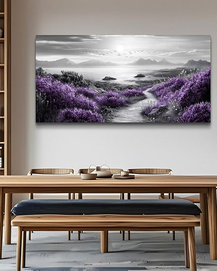 FUHAIHUA Canvas Wall Art For Living Room Large Wall Decor For Office Bedroom Decorations Purple Flowers Landscape Pictures Black And White Painting Artwork Wall Mural Aesthetic Home Decor 30x60 In