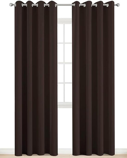 Yakamok 2 Panels Thermal Insulated Grommet Light Blocking Blackout Curtains with 2 Ties for Bedroom/Living Room (52Wx84L, Chocolate Brown)