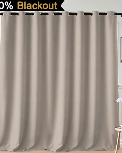 Yakamok Extra Wide 100% Blackout Curtains for Patio Door, Thermal Backing Sliding Glass Door Drape, Privacy Assured Window Treatment for Sliding Door Curtains, Natural, W100 x L108, 1 Panel