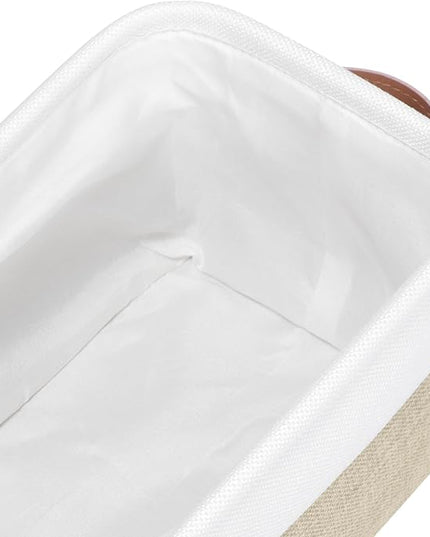 Kntiwiwo Small Fabric Storage Bins, 15x6x5 inch Narrow Storage Baskets 4-Pack Long Storage Basket for Organizing with Handles, Decorative Basket for Closets, Shelves, Toilet Paper, Beige