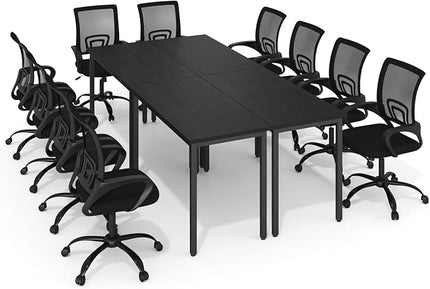 Bonzy Home 8FT Conference Table with Chairs Set, 94.4"x47.2"x29.5" Tables & 10Pcs Office Chairs, Meeting Room Study Printer Podcast Seminar Table Set for 10 People, Black