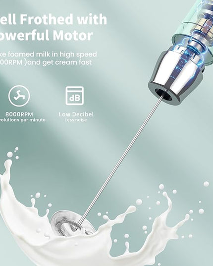 Maestri House Rechargeable Milk Frother with Stand, LunaFro Handheld Electric Foam Maker Waterproof Detachable Stainless Steel Whisk Drink Mixer Foamer for Lattes, Cappuccino