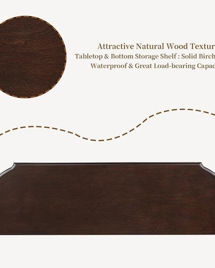 HMFULE Solid Wood Retro Curved Console Table, 43" Half Moon Console Table Sofa Table Entryway Table with 3 Drawers Open Shelf Pine Roman Legs Curved Corners for Living Room,Entryway,Hallway,Espresso