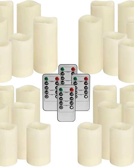 Set of 24 Waterproof Outdoor Flameless Candles, LED Candles with 4 Remote and Timer,(H 4" 5" 6" x D 2.2"),for Christmas,Halloween,Wedding,Festival