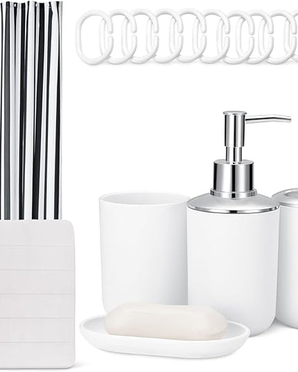 Amazon Basics Complete Bathroom Set - 18-Piece with Shower Curtain, Bath Mat and Accessories, 72 x 72 inch, White