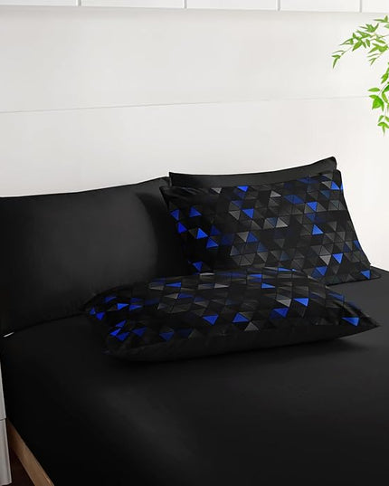 Geometric Blue Black Triangle Queen Size Comforter Set,Light Honeycomb Bedding Set 7 Piece in A Bag,Bed Sheet Set Geometry Decor,Microfiber Lightweight All Season