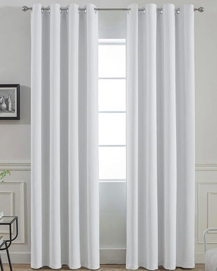 Yakamok 96 Inch Length Room Darkening Drapes Blackout Curtains for Bedroom,Thermal Insulated Grommet Curtain Panels for Living Room,52W x 96L,Greyish White, One Pair