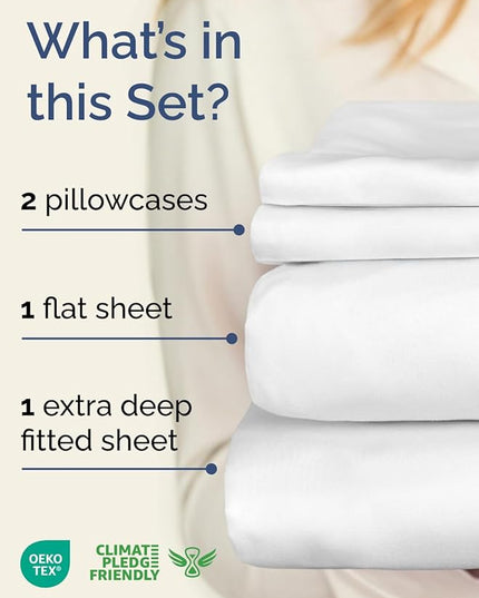 Extra Deep Twin Sheet Set - 4 Piece Breathable and Cooling Sheets - Hotel Luxury Bed Sheets Set - Easy & Secure Fit - Soft, Wrinkle Free and Comfy Sheets Set - White Sheet Set with Extra Deep Pockets