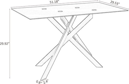 51" Rectangular Glass Dining Table Modern Kitchen Glass Top Table for 4 with Black Metal Legs, Clear Dining Table Kitchen Table for Home Office Dining Room