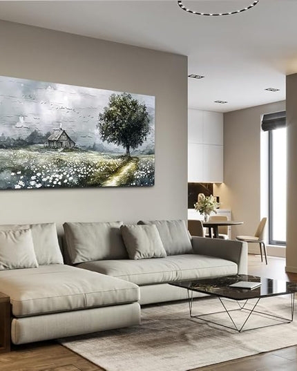 ERQINHUA Gray Canvas Wall Art For Living Room Farmhouse Wall Decor For Bedroom Office Decorations Field scenery Paintings Tree Landscape Wall Pictures Artwork Ready to Hang for Home Decor 20"X40"