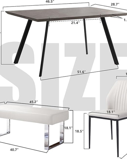 ZckyCine Modern 6-Piece Dining Table Set with Rectangular Wooden Dining Table, 4 Leather Dining Chairs and 1 Leather Stool, Suitable for 4-6 People