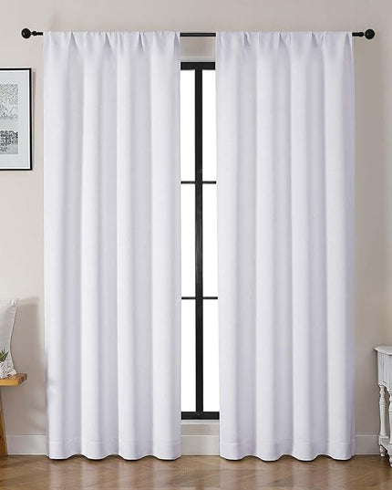 Gwine Pura White Light Filtering Curtains for Bedroom 84 inches Long 2 Panels Set, Solid Noise Reducing Thermal Insulated Light Filtering Curtains for Living Room with Rod Pocket, Each 40" Wx84 L