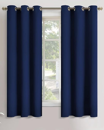 YoungsTex Blackout Curtains 63 Inch Length for Bedroom - Thermal Insulated with Grommet Small Half Window Drapes for Kitchen Bathroom, 2 Panels, 34 x 63 Inch, Navy Blue