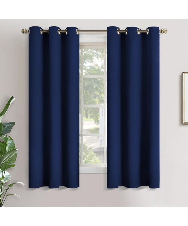 YoungsTex Blackout Curtains 63 Inch Length for Bedroom - Thermal Insulated with Grommet Small Half Window Drapes for Kitchen Bathroom, 2 Panels, 34 x 63 Inch, Navy Blue