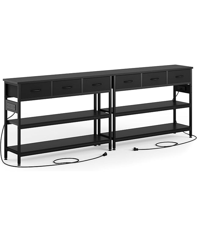 Lulive 2 Pack Entryway Table with Power Outlets, Console Table with 3 Fabric Drawers, Sofa Table for Living Room, Hallway, Couch, Foyer, Height Adjustable