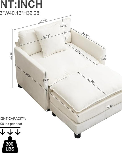 SZLIZCCC 56.3''D Oversized Chaise Lounge Chair Indoor, Comfy Chenille Upholstered Sofa Chair with Ottoman, Deep Seat Single Sofa Couch with 1 Pillow for Living Room (Beige, 56.3"- Single Seat)