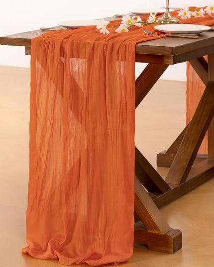 Socomi Orange Christmas Cheesecloth Table Runner Boho Rustic Gauze 120 inch 10FT Cheese Cloth Runner for Wedding Party Baby Shower Birthday Home Decor Holiday Decorations