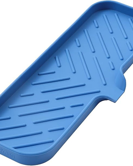 Silicone Bathroom Soap Dishes with Drain Spout-Bathroom and Kitchen Sink Organizer,Sponge Holder,Dish Soap Tray,Perfect for Dispenser,Scrubber,Bottle,Cup on Sink or Counter-Lichen Blue 12"×4"