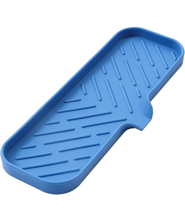 Silicone Bathroom Soap Dishes with Drain Spout-Bathroom and Kitchen Sink Organizer,Sponge Holder,Dish Soap Tray,Perfect for Dispenser,Scrubber,Bottle,Cup on Sink or Counter-Lichen Blue 12"×4"