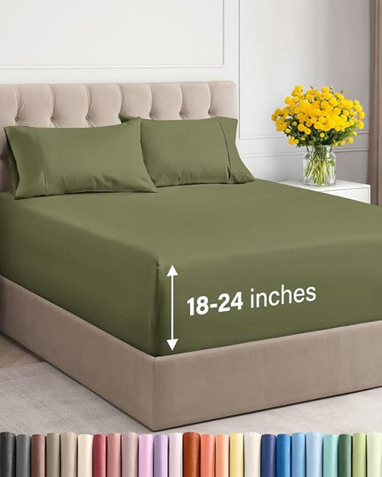 Extra Deep Twin Sheet Set - 4 Piece Breathable & Cooling Sheets - Hotel Luxury Bed Sheets Set - Easy & Secure Fit - Soft, Wrinkle Free & Comfy Sheets Set - Sage Green Sheet Set with Extra Deep Pockets