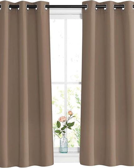 NICETOWN Blackout Curtains and Drapes for Bathroom - Energy Saving Thermal Insulated Solid Grommet Room Darkening Drapes for Kitchen/Cafe (1 Pair, W37 x L48, Cappuccino)