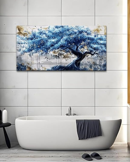 ERQINHUA Canvas Wall Art For Living Room Large Wall Decor For Bedroom Office Decor Blue Tree Wall Paintings Farmhouse Abstract Watercolour Pictures Artwork Home Decor Ready To Hang Posters 24"X48"