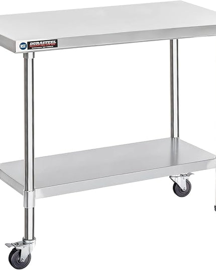DuraSteel 30x48 NSF Stainless Steel Cart Work Table - Heavy Duty Rolling Food Prep Table Countertop Island - Metal Utility Cart on Wheels Caster, Grill Stand Storage Outdoor Kitchen Tables Bar Top