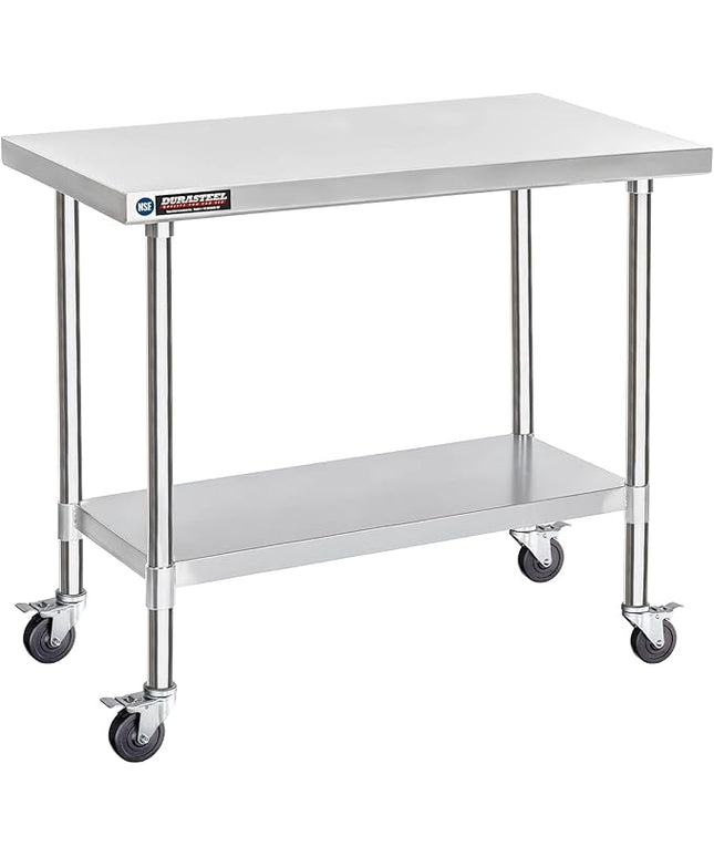 DuraSteel 30x48 NSF Stainless Steel Cart Work Table - Heavy Duty Rolling Food Prep Table Countertop Island - Metal Utility Cart on Wheels Caster, Grill Stand Storage Outdoor Kitchen Tables Bar Top