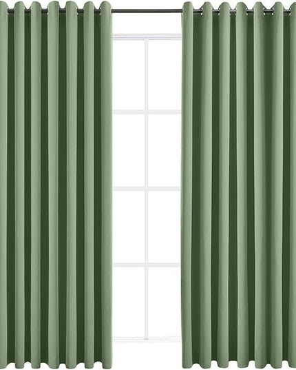 Blackout Curtains for Bedroom Thermal Insulated Solid Grommet Window Drapes Extra Wide for Sliding Door, Set of 2 Curtain Panels 108 W x 84 L Inches Greyish Green