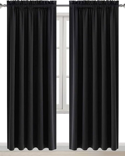 DWCN Black Blackout Curtains for Bedroom, 60 x 84 inches Long - Room Darkening Thermal Insulated Large Drapes, Set of 2 Rod Pocket Curtain Panels