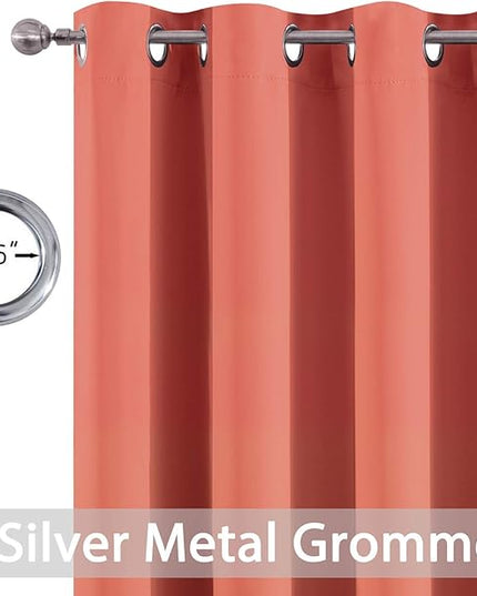 Yakamok Room Darkening Thermal Insulated with Grommet Blackout Curtains for Bedroom, 52Wx72L inch, Coral Orange, 2 Panels