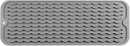 Silicone Dish Drying Mat for Multiple Usage,Easy clean,Eco-friendly,Heat-resistant Silicone Mat for Kitchen Counter,Sink,Bar,Bottle,or Cup Grey M 17 inches x 6 inches