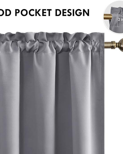 DWCN Short Grey Blackout Curtains for Small Window, Thermal Insulated Energy Saving Room Darkening Curtains for Kitchen/Bedroom (W42 x L36 inch, Set of 2 Panels, Top of Rod Pocket)