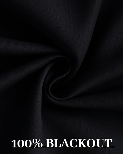 Yakamok 100% Blackout Curtains Black Room Darkening Thermal Insulated Window Curtain with 2 Thick Layers-Set of 2 Panels Grommet Top Drapes for Bedroom Living Room 52 Inches by 72 Inches Length