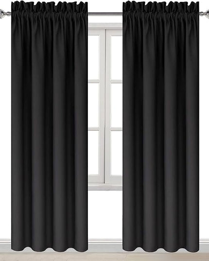 DWCN Blackout Curtains for Bedroom – Thermal Insulated Energy Saving Drapes for Living Room, Black, W 38 x L 84 Inch, Set of 2 Rod Pocket Curtain Panels