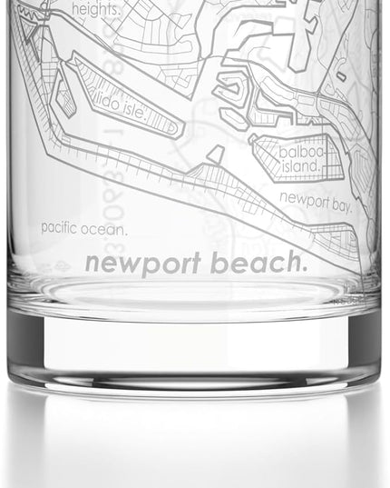 Well Told Engraved Newport Beach California Map Rocks Glass, Old Fashioned Glassware (11 oz, Clear) Etched Bourbon Tumbler, Gifts For Whiskey Lovers