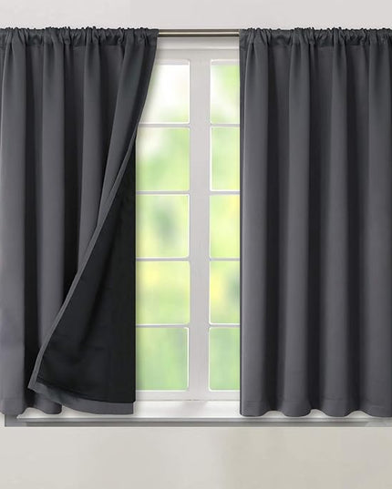 BGment Dark Grey Blackout Curtains for Bedroom 54 Inch Length, Rod Pocket 100% Blackout Curtains with Thermal Liner Darkening Curtains for Living Room, Each Drapes 2 Panels, 42 x 54 Inch