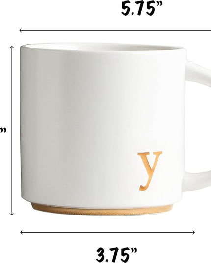 COLLECTIVE HOME - Monogram Ceramic Mugs, 15 oz Golden Initial Coffee Cups, Elegant Alphabet Tea Mugs, Elegant Personalized Mug with Gift Box, Luxurious Cups for Office and Home (y)