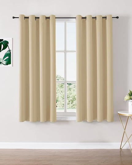 ChrisDowa Blackout Curtains 45 inches Long for Bedroom - 2 Panels Set Grommet Thermal Insulated Room Darkening Curtains for Living Room (Biscotti Beige, 52 x 45 Inch)