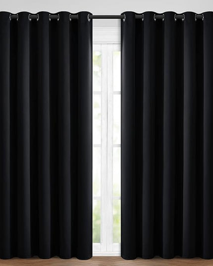 Yakamok Blackout Curtains Room Darkening Thermal Insulated Window Panels,Solid Grommet Top Drapes for Bedroom/Living Room(62Wx96L, Black, 2 Panels)
