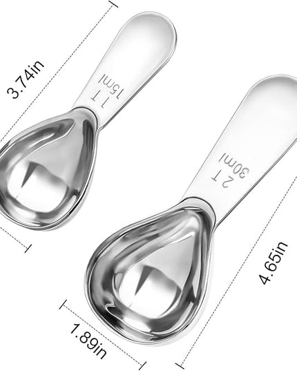 Coffee Scoop Set, Tablespoon Scoop 2 Pc Set (1 Tbsp & 2 Tbsp), Stainless Steel Measuring Spoons for Ground Coffee with Short Handles, for Tea, Sugar, or Flour