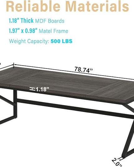 HSH Extra Long Home Office Desk, Industrial Metal Wood Computer Desk, Large PC Laptop Table for Two Person Executive Writing Work Study Gaming, Bedroom Living Room Dual Monitor Desk, Dark Gray,78 Inch