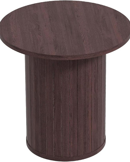 COSVALVE Round Wood Fluted End Table, 15.7“ Circle Farmhouse Side Table Sets for Living Room, Bedroom, Balcony, Small Spaces, Walnut