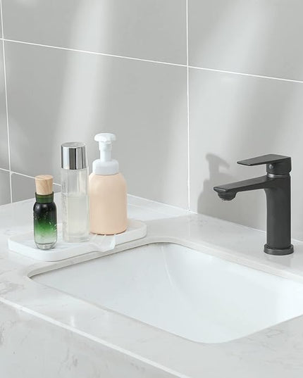 Silicone Bathroom Soap Dishes with Drain Spout-Bathroom and Kitchen Sink Organizer,Sponge Holder,Dish Soap Tray,Perfect for Dispenser,Scrubber,Bottle,Cup on Sink or Counter-White 9.6"×5.3"