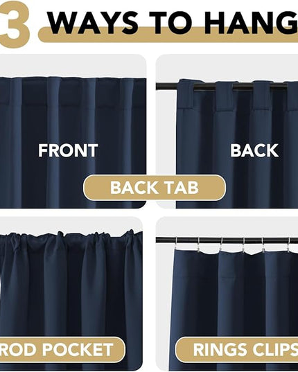 H.VERSAILTEX Blackout Curtains Thermal Insulated Window Treatment Panels Room Darkening Blackout Drapes for Living Room Back Tab/Rod Pocket Bedroom Draperies, 52 x 96 Inch, Navy Blue, 2 Panels
