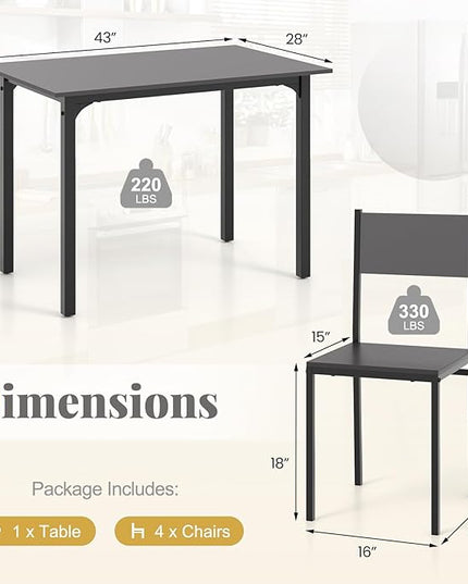 Giantex Dining Table Set for 4, 5-Piece Kitchen Table Set with Dinner Table, Dining Chairs, Metal Frame, Space-Saving Dinette Set for Living Room Restaurant, Breakfast Nook Table Set, Grey