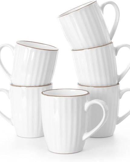 famiware Coffee Mugs Sets for 6, 12 oz Mug Set, Coffee Cups with Handle for Coffee, Tea, Cocoa and Milk, Microwave and Dishwasher Safe, White Stripe