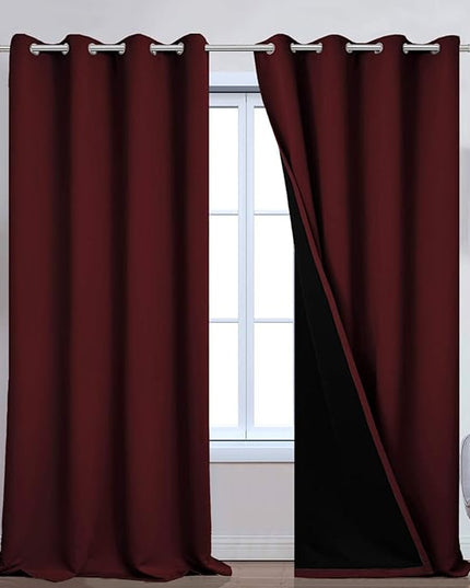 Yakamok 100% Blackout Window Curtain Panels, Heat and Full Light Blocking Drapes with Black Liner for Dedroom,Thermal Insulated Draperies for Living Room(Burgundy Red, 2 Pieces, 52Wx108L)